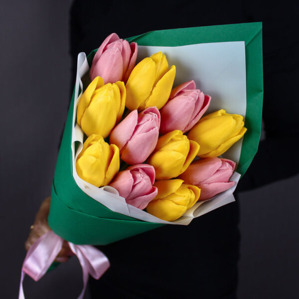 Тюльпаны из шоколада «Эльза» 11 тюльпанов в зеленой упаковкею Фото 1